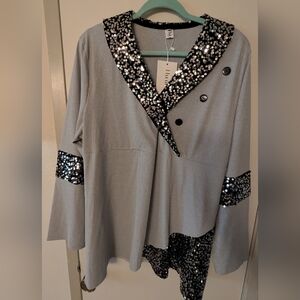 Gray and Black Sequin Asymmetrical Blazer